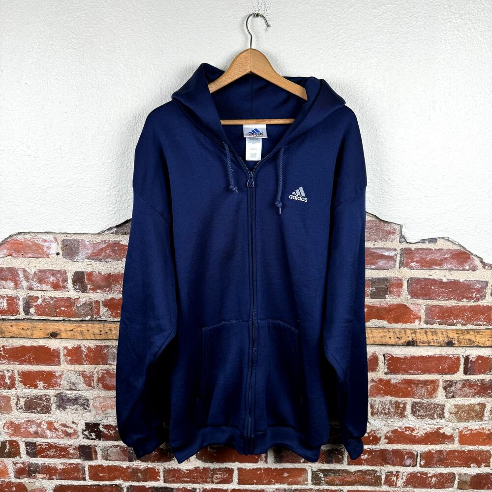 Vintage Adidas Jacket Size XL Blue Zip Up Hooded Pockets Logo Athletic USA 90s
